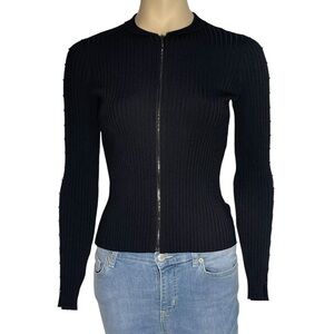 Jonathan Simkhai Staple Sleeve Zip Front Black Cable Knit Sweater women’s Small